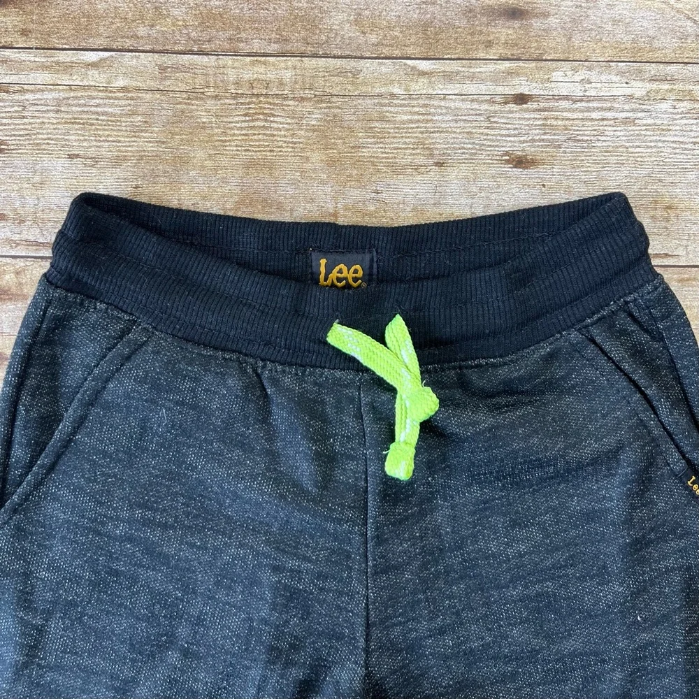 Lee Boys Knit Shorts Charcoal Gray‎ Marl Elastic Waist Lime Green Drawstring